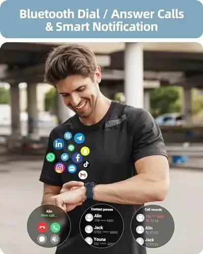 Parsonver Ayollar va Erkaklar uchun Smart Soat (Qo'ng'iroqlarga Javob berish/Qo'ng'iroq qilish) iPhone/Android Telefonlar bilan mos, 100+ Sport Rejimiga ega Fitness Tracker IP68 Suv o'tkazmaydigan, Yurak urishi/Qon Kislorodi/Uyqu/Qadamlar Monitori, Moviy - 2