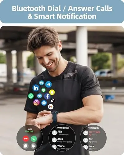 Parsonver Ayollar va Erkaklar uchun Smart Soat (Qo'ng'iroqlarga Javob berish/Qo'ng'iroq qilish) iPhone/Android Telefonlar bilan mos, 100+ Sport Rejimiga ega Fitness Tracker IP68 Suv o'tkazmaydigan, Yurak urishi/Qon Kislorodi/Uyqu/Qadamlar Monitori, Moviy - 2
