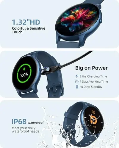Parsonver Ayollar va Erkaklar uchun Smart Soat (Qo'ng'iroqlarga Javob berish/Qo'ng'iroq qilish) iPhone/Android Telefonlar bilan mos, 100+ Sport Rejimiga ega Fitness Tracker IP68 Suv o'tkazmaydigan, Yurak urishi/Qon Kislorodi/Uyqu/Qadamlar Monitori, Moviy - 5