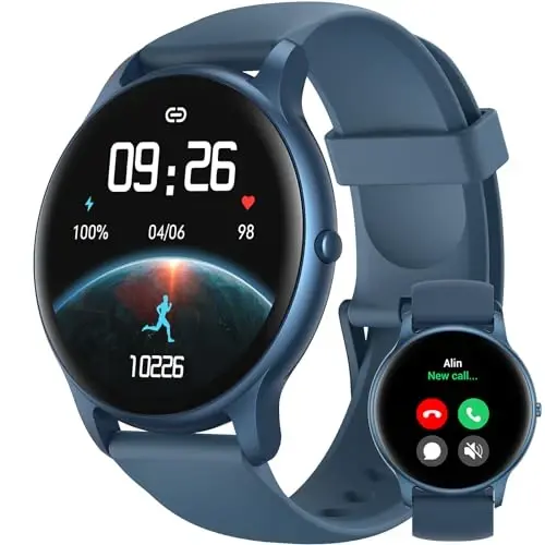 Parsonver Ayollar va Erkaklar uchun Smart Soat (Qo'ng'iroqlarga Javob berish/Qo'ng'iroq qilish) iPhone/Android Telefonlar bilan mos, 100+ Sport Rejimiga ega Fitness Tracker IP68 Suv o'tkazmaydigan, Yurak urishi/Qon Kislorodi/Uyqu/Qadamlar Monitori, Moviy 