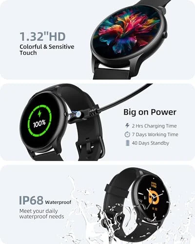 Parsonver Erkaklar va Ayollar uchun Smart Watch (Javob/Qo'ng'iroq qilish), HD ekran Fitness Tracker IP68 Su o'tkazmaydigan 100+ Sport rejimlari Yurak urish tezligini kuzatish Uyqu monitoringi, Pedometr, Android telefonlar/iPhone bilan mos keladi - 5