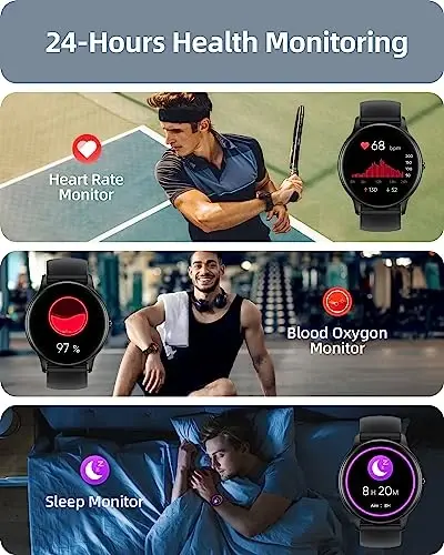 Parsonver Erkaklar va Ayollar uchun Smart Watch (Javob/Qo'ng'iroq qilish), HD ekran Fitness Tracker IP68 Su o'tkazmaydigan 100+ Sport rejimlari Yurak urish tezligini kuzatish Uyqu monitoringi, Pedometr, Android telefonlar/iPhone bilan mos keladi - 3