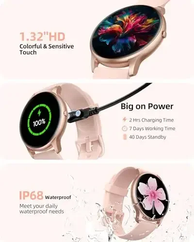 Parsonver Smart Watch for Women(Answer/Make Calls), HD Screen Fitness Tracker IP68 Waterproof, 100+ Sport Modes, Heart Rate/Sleep/SpO2/Steps Monitor, Round Smartwatch for Android & iPhone, Rose Gold - 5