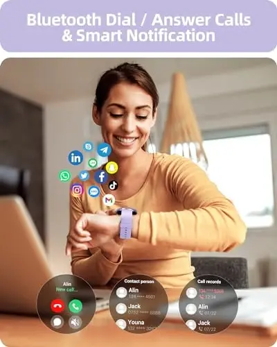 Parsonver Smart Watch(Answer/Make Calls), Ayollar va erkaklar uchun aqlli soat IP68 suv o'tkazmaydigan, 100+ sport rejimlari fitnes aktivlik trekeri, yurak urishi/uyqu/qadamlar monitori, Android iPhone uchun fitnes soati, binafsha - 2