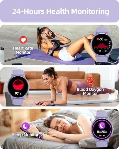 Parsonver Smart Watch(Answer/Make Calls), Ayollar va erkaklar uchun aqlli soat IP68 suv o'tkazmaydigan, 100+ sport rejimlari fitnes aktivlik trekeri, yurak urishi/uyqu/qadamlar monitori, Android iPhone uchun fitnes soati, binafsha - 3