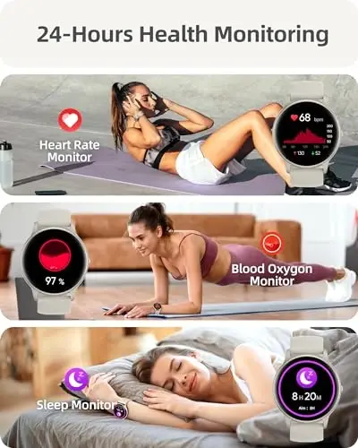 Parsonver Smart Watch(Qo'ng'iroqlarga javob berish/Qo'ng'iroq qilish), Ayollar va erkaklar uchun smartwatch, 100+ sport rejimi/Yurak urishi/Qon kislorodi/Uyqu kuzatuvchisi, Pedometr, Android iPhone uchun IP68 suv o'tkazmaydigan fitnes trekeri, Yulduzli kumush - 3