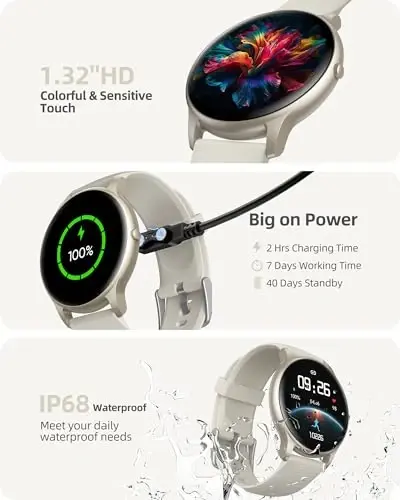 Parsonver Smart Watch(Qo'ng'iroqlarga javob berish/Qo'ng'iroq qilish), Ayollar va erkaklar uchun smartwatch, 100+ sport rejimi/Yurak urishi/Qon kislorodi/Uyqu kuzatuvchisi, Pedometr, Android iPhone uchun IP68 suv o'tkazmaydigan fitnes trekeri, Yulduzli kumush - 5