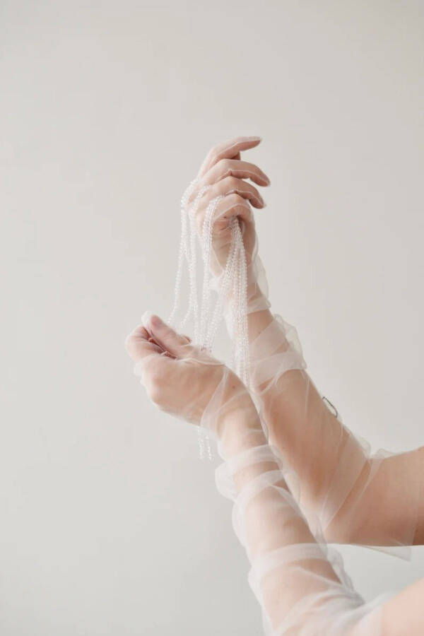 Party Accessory White Transparent Long Tulle Bridal Gloves Party Accessory - 7