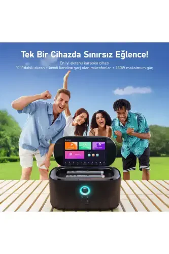 Partybox Shell S1 280W Karaoke Bluetooth Karnay Dinamiklari, ichki 10.1