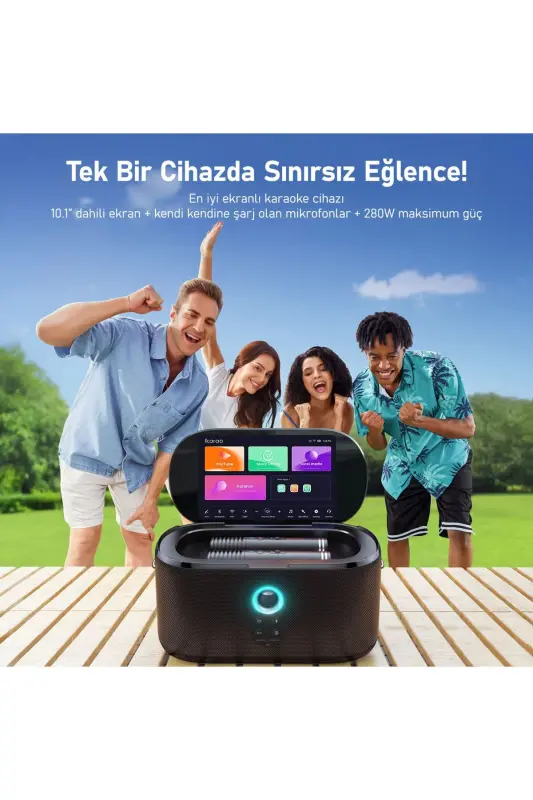 Partybox Shell S1 280W Karaoke Bluetooth Karnay Dinamiklari, ichki 10.1