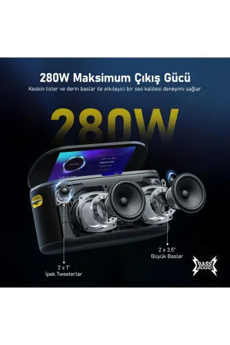 Partybox Shell S1 280W Karaoke Bluetooth Karnay Dinamiklari, ichki 10.1