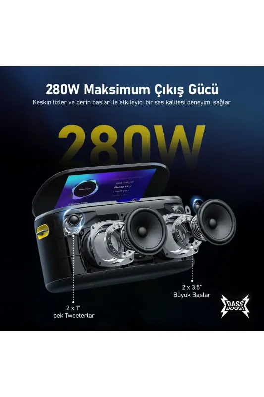 Partybox Shell S1 280W Karaoke Bluetooth Karnay Dinamiklari, ichki 10.1