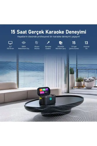 Partybox Shell S1 280W Karaoke Bluetooth Karnay Dinamiklari, ichki 10.1