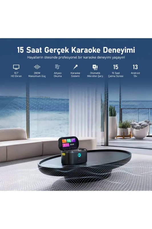 Partybox Shell S1 280W Karaoke Bluetooth Karnay Dinamiklari, ichki 10.1