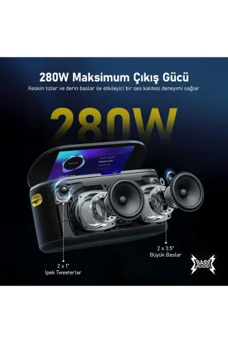 Partybox Shell S1 280W Karaoke Bluetooth Karnay Dinamiklari, ichki 10.1