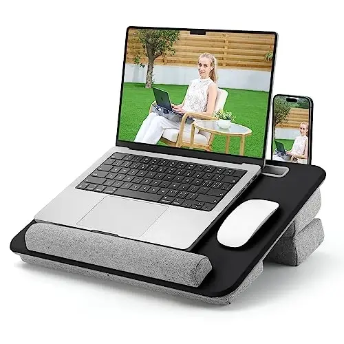 Adjustable Laptop Lap Desk, Lap Desk with Cushion, Storage Function, Cubbies for Home Office Adults Students, Laptop Stand for Lap with Tablet & Phone Holder, Fits up to 15.6 Inch - 1