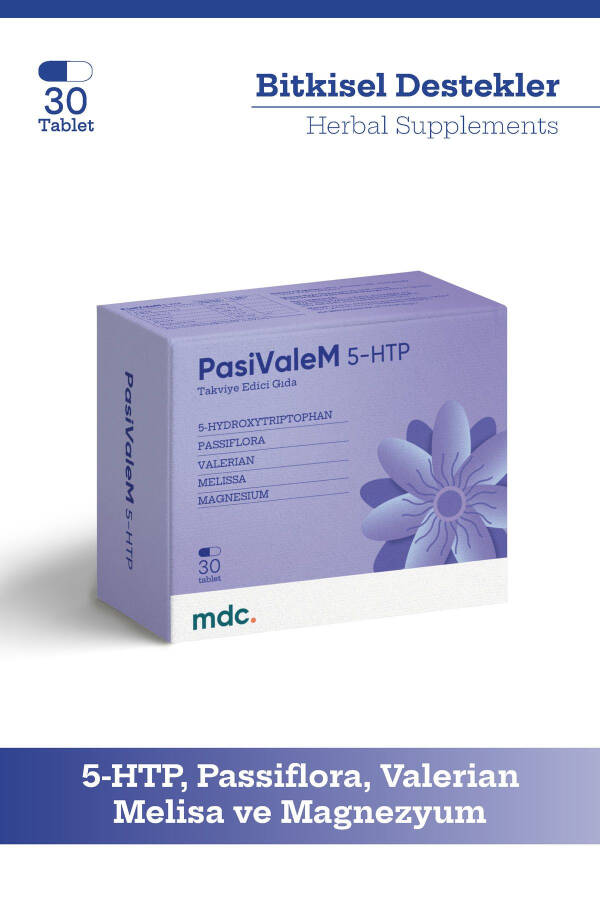 Pasivalem 5-htp Oziq-ovqat qo'shimchasi 30 tabletka (5-HTP, PASSIFLORA, VALERIAN, MELISSA, MAGNESIUM) - 1