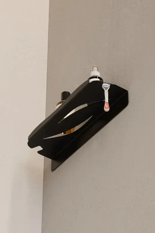 Paslanmaz Çelik Banyo Rafı - Yapışkanlı Duş Askısı Şampuan Rafı Mat Siyah Askılık - 6