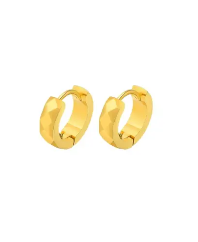 Stainless Steel Diamond Design Huggie Hoop Earrings - Gold 