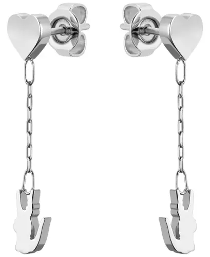 Stainless Steel Heart and Crocodile Drop Earrings - Silver - 1