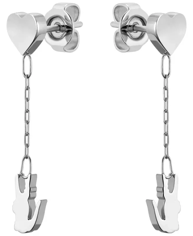 Stainless Steel Heart and Crocodile Drop Earrings - Silver - 1