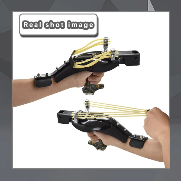 Black Adult Hunting Slingshot with Stainless Steel Guard Plate Clianle-WITHRUBBERBAND - 6