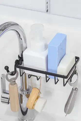 Paslanmaz Çelik Mutfak Banyo Musluğuna Sabitlenebilir Sabun ve Sünger Tutucu - 7