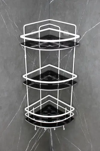 Paslanmaz Lif Askılıklı Kristal Raflı Beyaz Lamalı Şampuanlık Yapışkanlı Banyo Düzenleyici Rafı-BEYAZ - 3