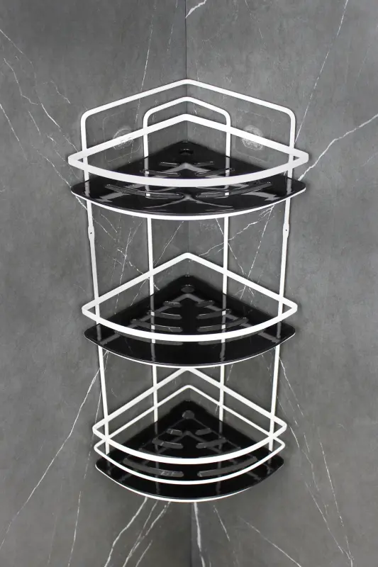 Paslanmaz Lif Askılıklı Kristal Raflı Beyaz Lamalı Şampuanlık Yapışkanlı Banyo Düzenleyici Rafı-BEYAZ - 4