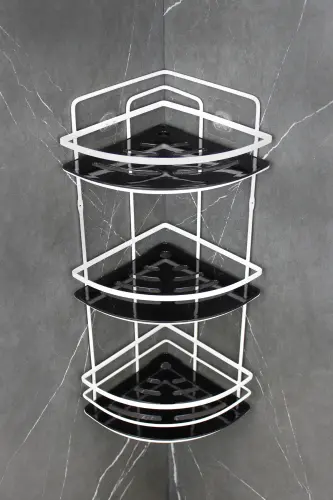 Paslanmaz Lif Askılıklı Kristal Raflı Beyaz Lamalı Şampuanlık Yapışkanlı Banyo Düzenleyici Rafı-BEYAZ - 4