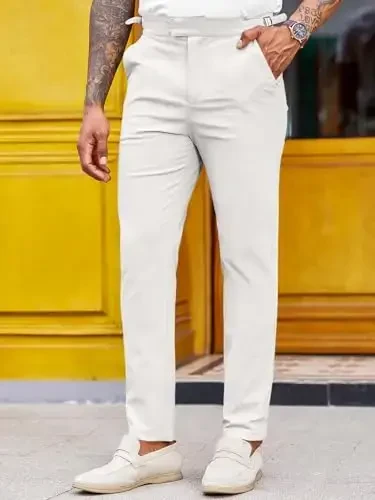 PASLTER Mens Chinos Pants Slim Fit Stretch Flat-Front Skinny Dress Suit Pants Cotton Slacks - 2