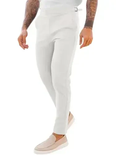 PASLTER Mens Chinos Pants Slim Fit Stretch Flat-Front Skinny Dress Suit Pants Cotton Slacks 