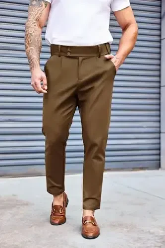 PASLTER Erkek Chino Pantolon İnce Fit Düz Ön Esnek İnce Konik Elbise Pantolonu Gündelik Pantolon - 2