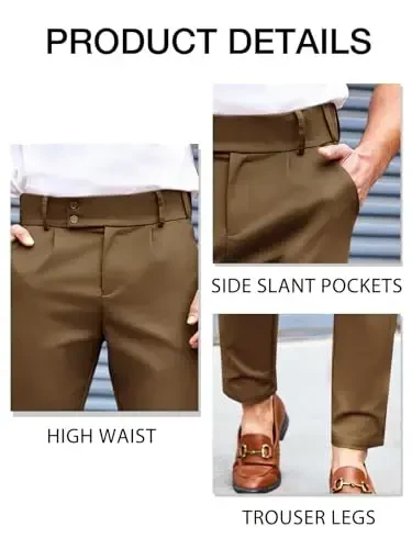 PASLTER Mens Chino Pants Slim Fit Flat Front Stretch Skinny Tapered Dress Pants Casual Trousers - 5