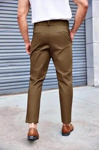 PASLTER Mens Chino Pants Slim Fit Flat Front Stretch Skinny Tapered Dress Pants Casual Trousers - 3