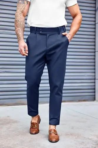 PASLTER Mens Chino Pants Slim Fit Flat Front Stretch Skinny Tapered Dress Pants Casual Trousers - PASLTER (1)