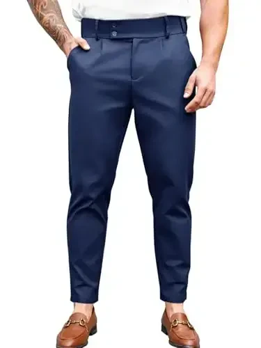 PASLTER Mens Chino Pants Slim Fit Flat Front Stretch Skinny Tapered Dress Pants Casual Trousers - 1
