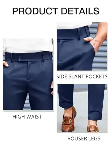 PASLTER Mens Chino Pants Slim Fit Flat Front Stretch Skinny Tapered Dress Pants Casual Trousers - 5
