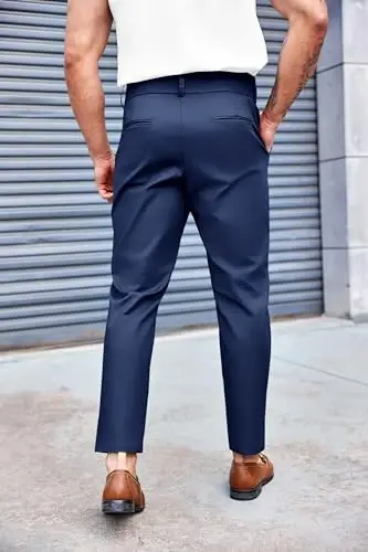 PASLTER Mens Chino Pants Slim Fit Flat Front Stretch Skinny Tapered Dress Pants Casual Trousers - 3