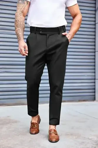 PASLTER Mens Chino Pants Slim Fit Flat Front Stretch Skinny Tapered Dress Pants Casual Trousers - 2