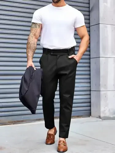 PASLTER Mens Chino Pants Slim Fit Flat Front Stretch Skinny Tapered Dress Pants Casual Trousers - 4