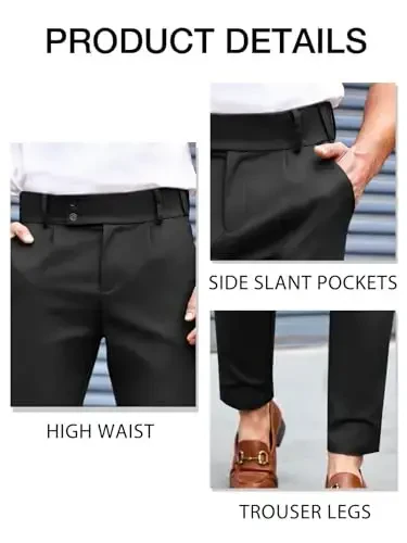 PASLTER Mens Chino Pants Slim Fit Flat Front Stretch Skinny Tapered Dress Pants Casual Trousers - 5