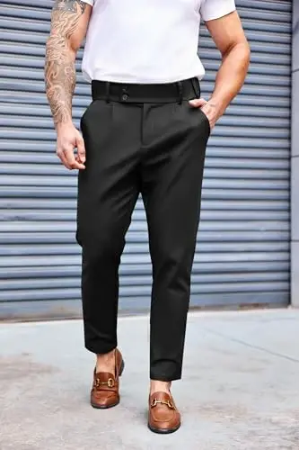 PASLTER Mens Chino Pants Slim Fit Flat Front Stretch Skinny Tapered Dress Pants Casual Trousers - 2