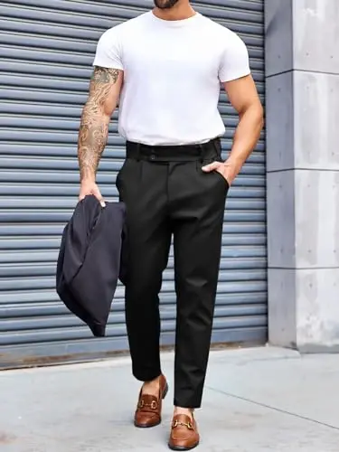 PASLTER Mens Chino Pants Slim Fit Flat Front Stretch Skinny Tapered Dress Pants Casual Trousers - 4