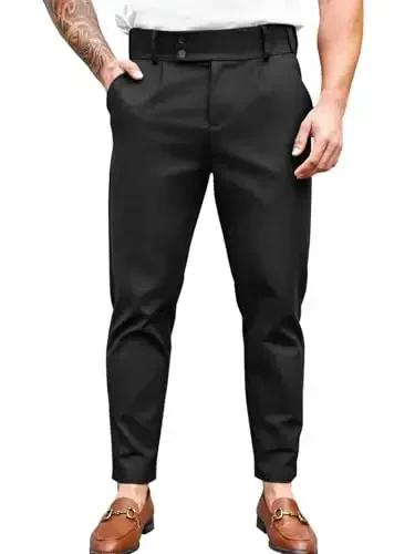 PASLTER Mens Chino Pants Slim Fit Flat Front Stretch Skinny Tapered Dress Pants Casual Trousers - PASLTER