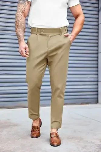 PASLTER Mens Chino Pants Slim Fit Flat Front Stretch Skinny Tapered Dress Pants Casual Trousers - 2