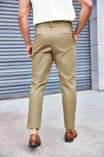 PASLTER Mens Chino Pants Slim Fit Flat Front Stretch Skinny Tapered Dress Pants Casual Trousers - 3