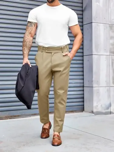PASLTER Mens Chino Pants Slim Fit Flat Front Stretch Skinny Tapered Dress Pants Casual Trousers - 4