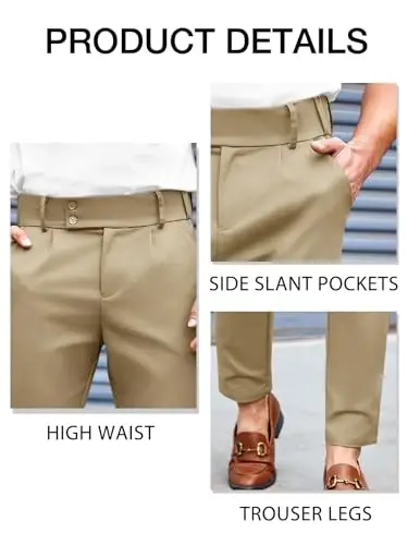 PASLTER Mens Chino Pants Slim Fit Flat Front Stretch Skinny Tapered Dress Pants Casual Trousers - 5