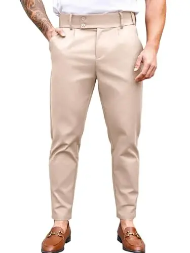 PASLTER Mens Chino Pants Slim Fit Flat Front Stretch Skinny Tapered Dress Pants Casual Trousers Brown 